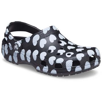 Crocs Classic Heart Print Men's Clogs Black / White | Australia 0801XYUF